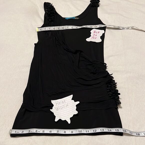 Alice+Olivia szS blk mini dress w/overlay & coin beads on shoulders & one side - Picture 9 of 10